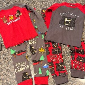 Happy Camper Kids Pajamas Set - Red and Gray
